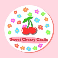sweet cherry crafts logo on a pink background